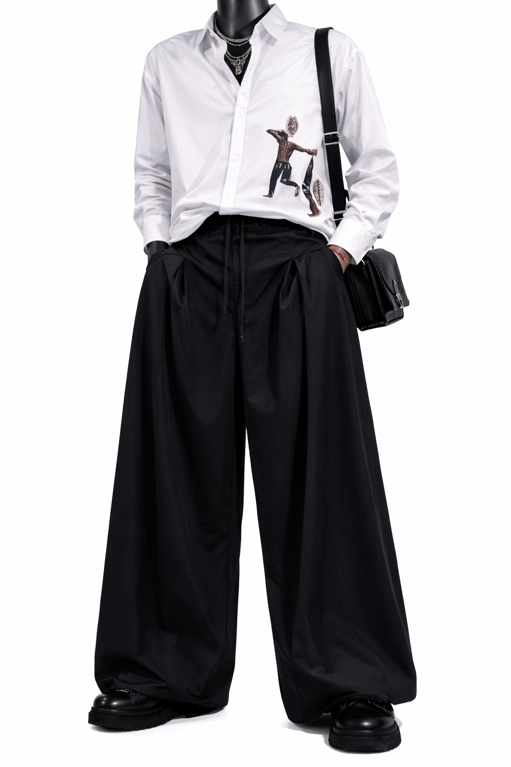 Shweshwe Wide-Leg Pants / Black — Unisex