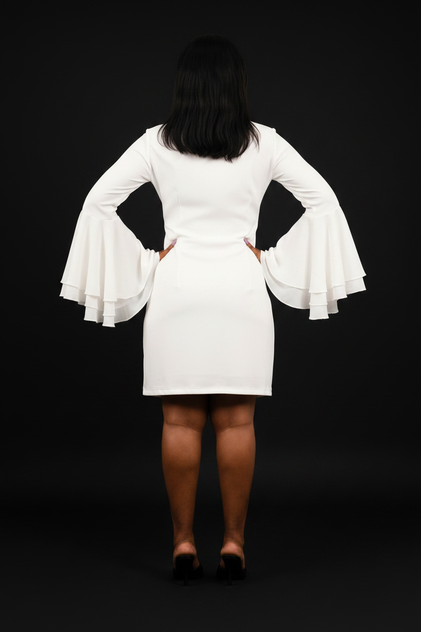 Sculpted Chiffon Sleeve Dress | White