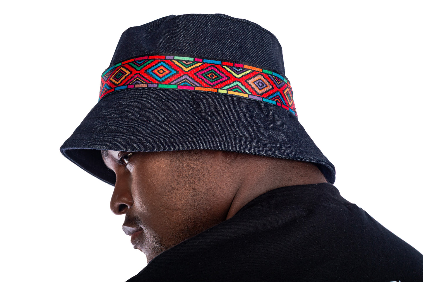 Unisex Denim Bucket Hat with Removable Ethnic Band – Streetwear with African Identity