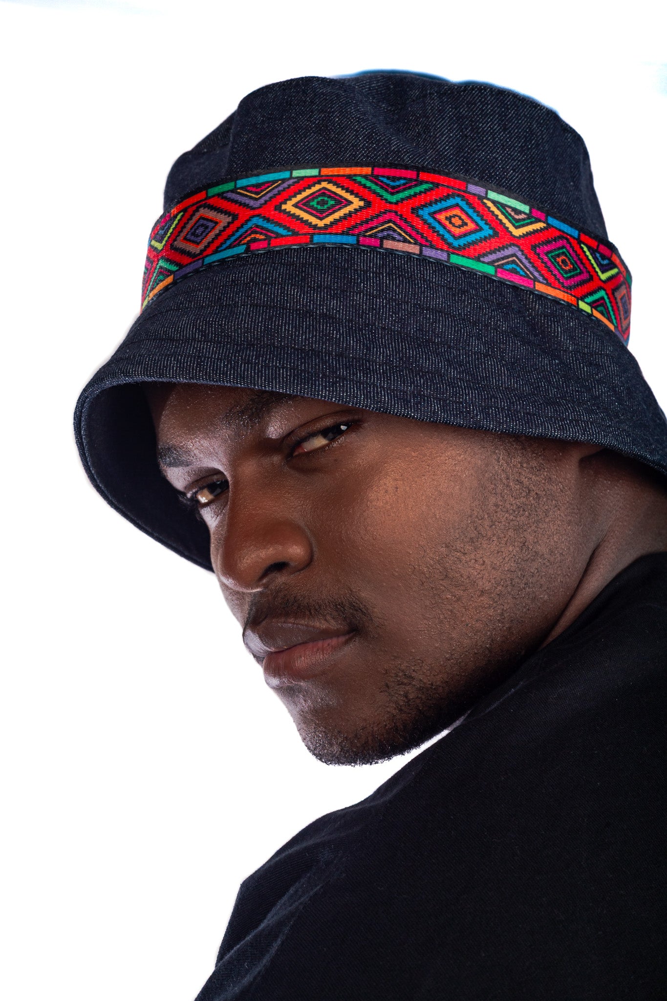 Unisex Denim Bucket Hat with Removable Ethnic Band – Streetwear with African Identity