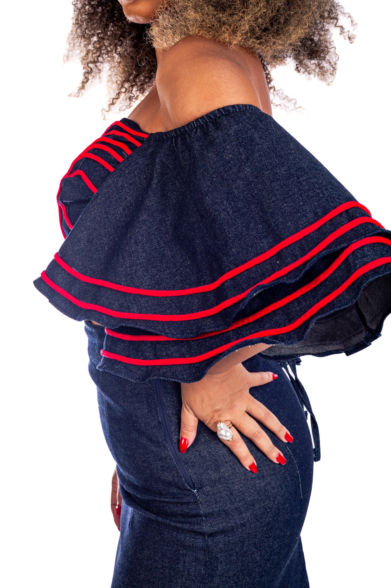 Nubian Queen Pencil Skirt and Flair Crop Top Set – Maria Denim Collection