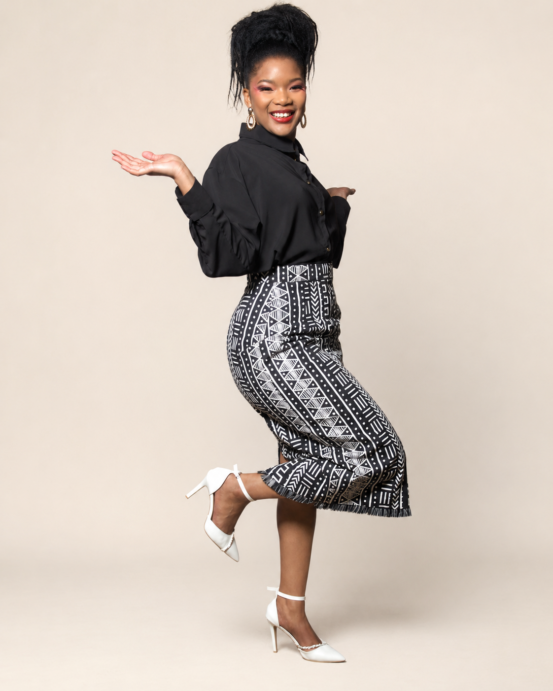 Graphic Heritage Fringe Midi Skirt