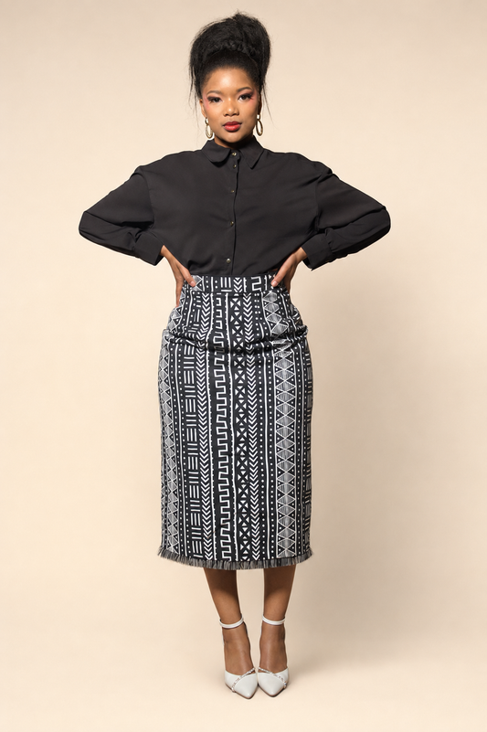 Graphic Heritage Fringe Midi Skirt