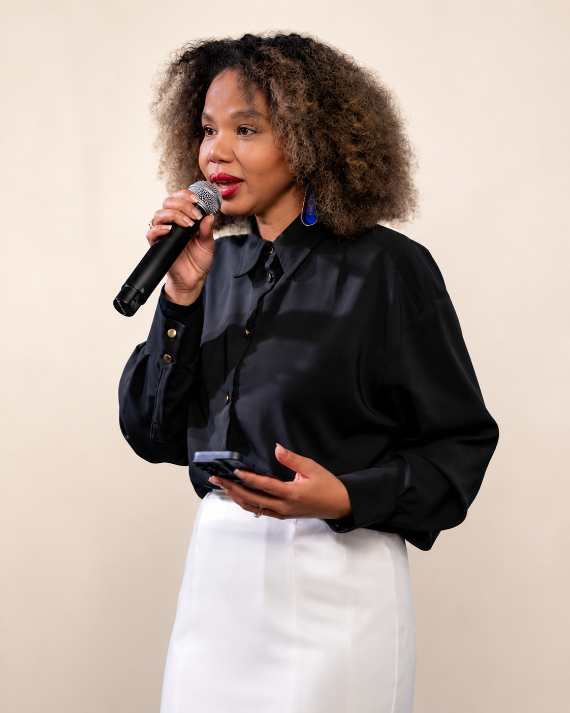 Black Silk Chiffon Gold-Button Shirt
