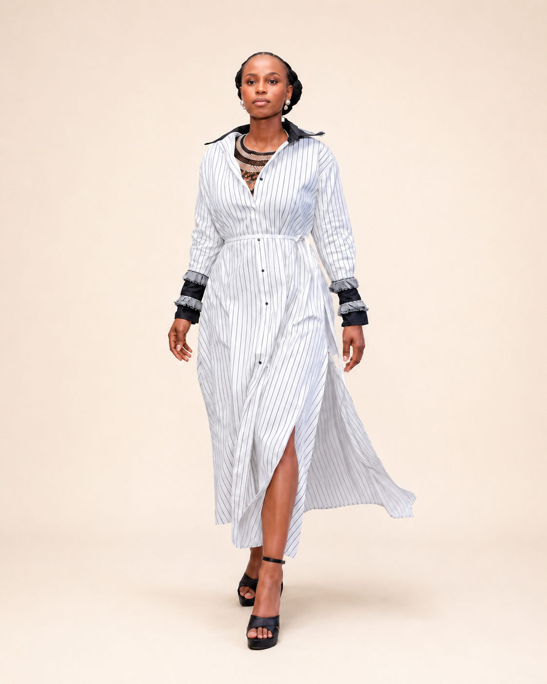 Striped Cotton Maxi Shirt Dress