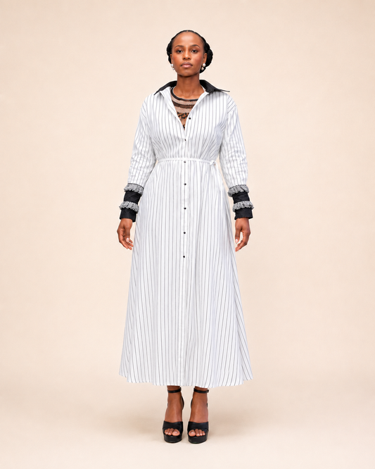 Striped Cotton Maxi Shirt Dress