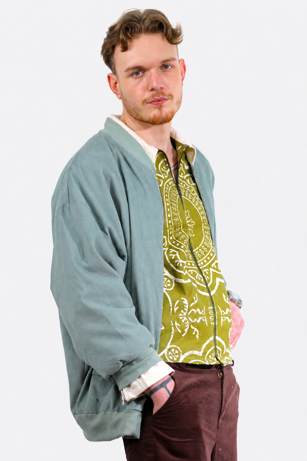 Sage Corduroy Bomber Jacket | Green
