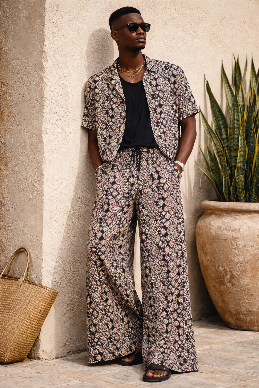 Shweshwe Wide-Leg Pants / African Print — Unisex