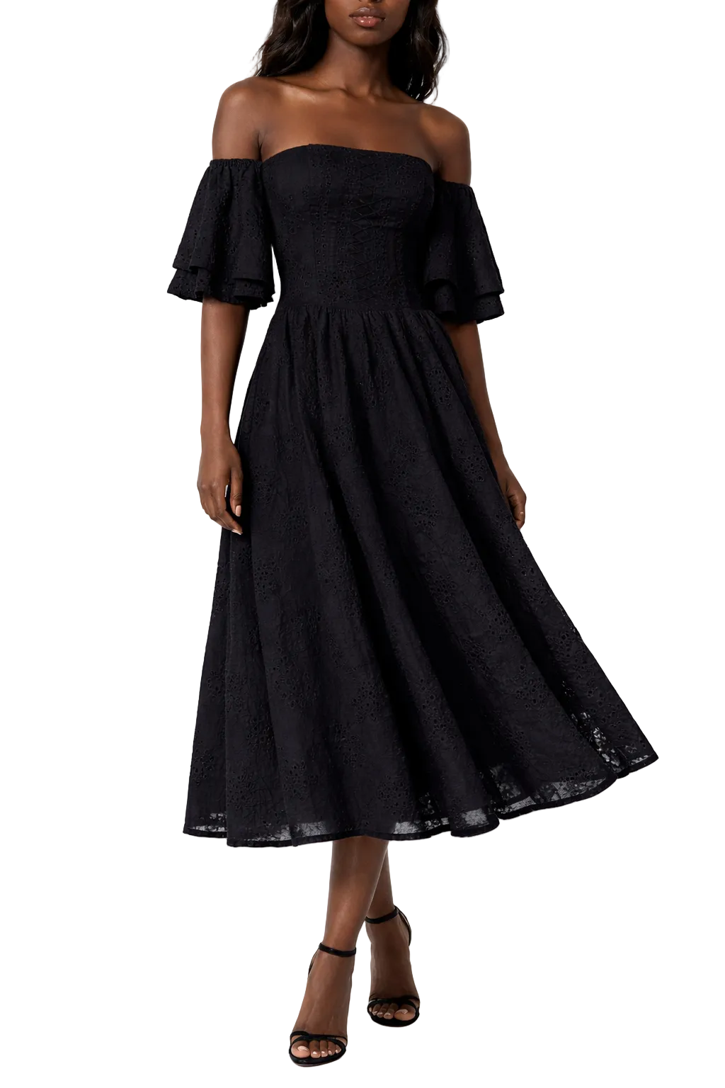 Flair Sleeve Summer Dress / Black — Women’s Dress