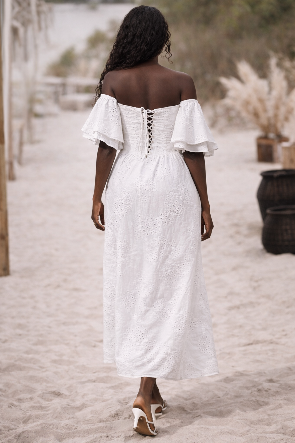 Flair Sleeve Summer Dress / White — Women’s Dress