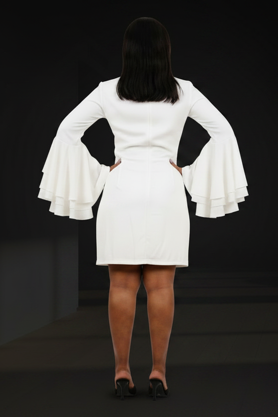 Sculpted Chiffon Sleeve Dress | White