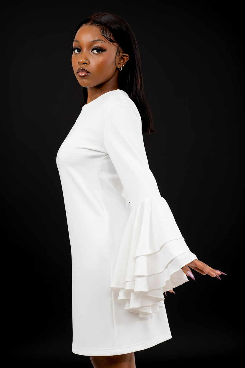 Sculpted Chiffon Sleeve Dress | White