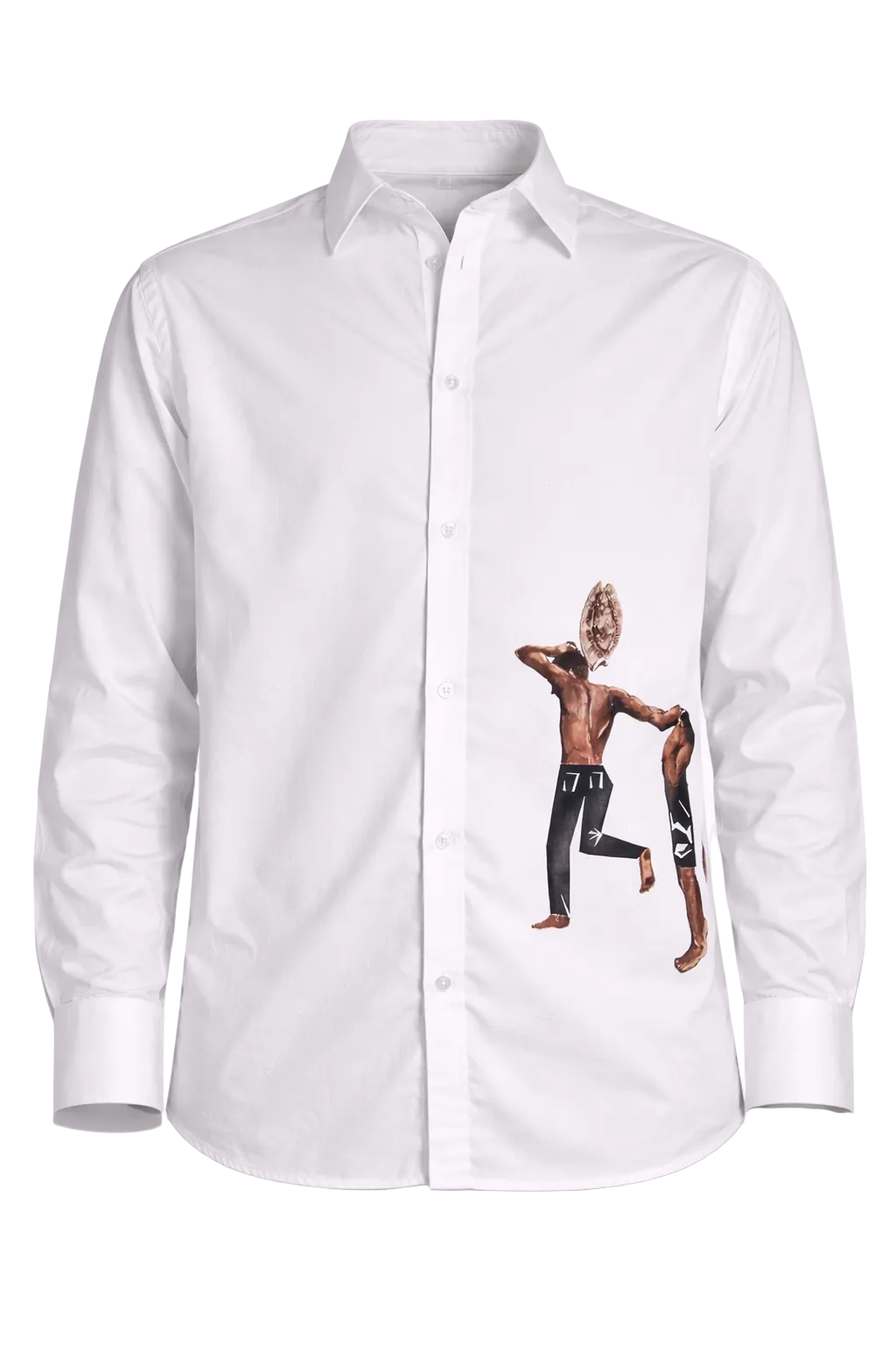 Men’s Shirt – Contemporary African Streetwear | Brito Wata  (Long Sleeve Shirt – White | Two African Boys Under the Brazilian Sun)