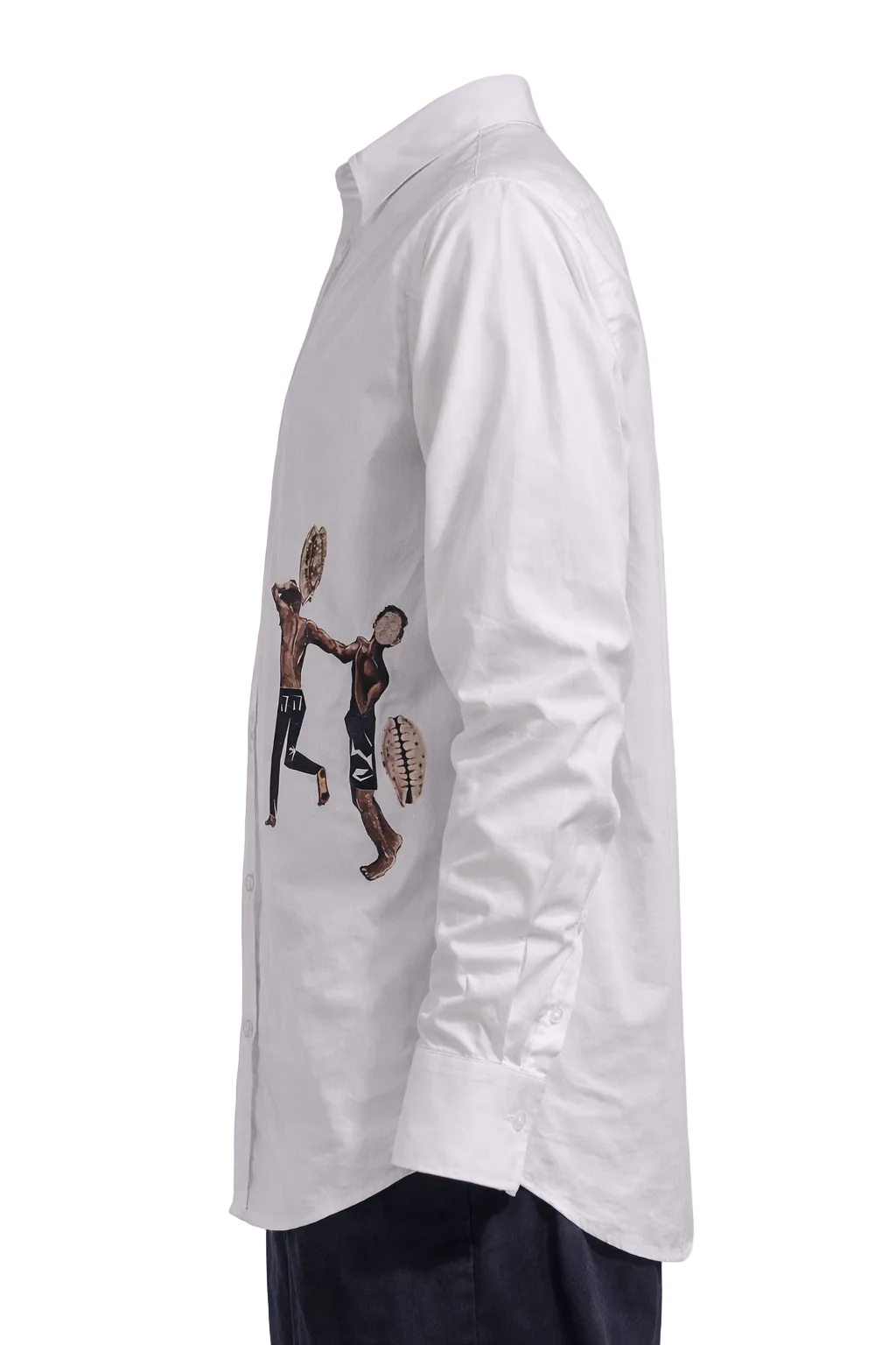Men’s Shirt – Contemporary African Streetwear | Brito Wata  (Long Sleeve Shirt – White | Two African Boys Under the Brazilian Sun)