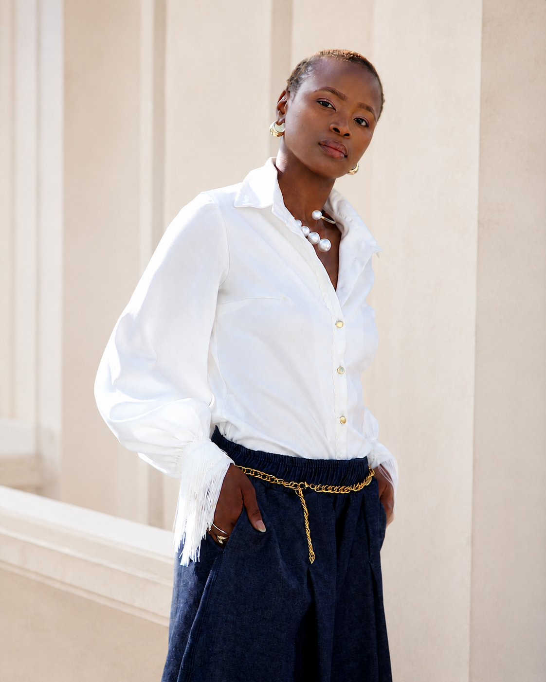 Ivory Rhythm Fringe Blouse