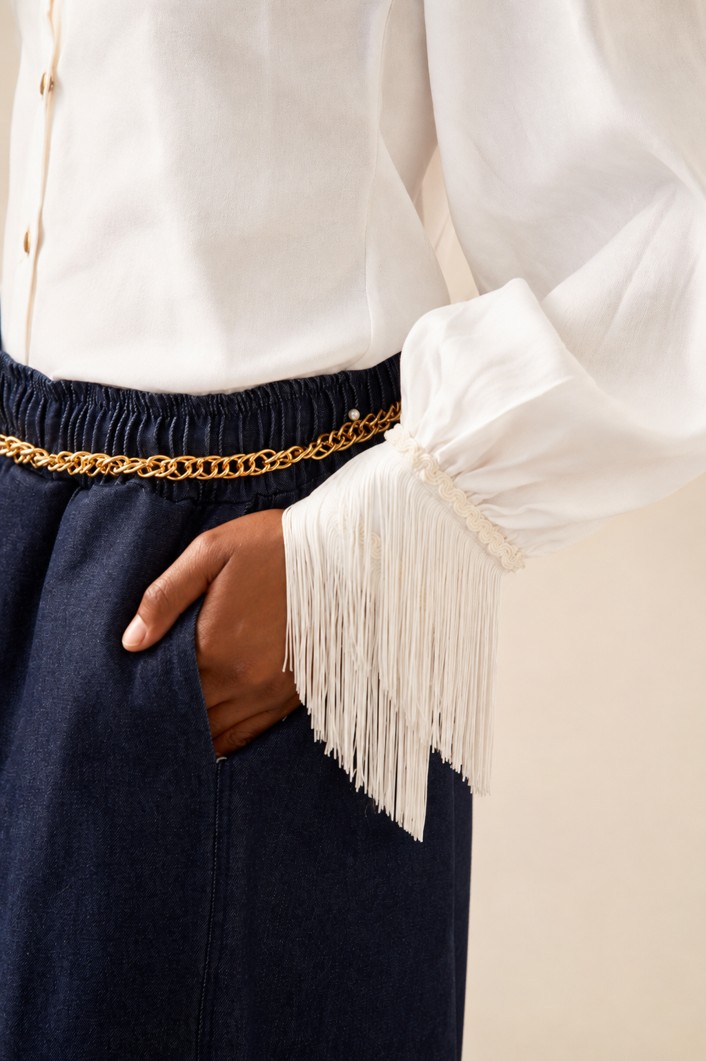 Ivory Rhythm Fringe Blouse