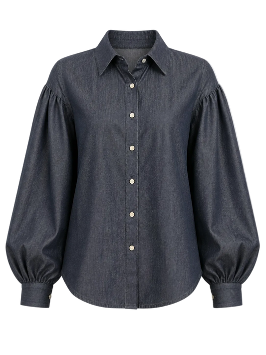 Denim Volume Sleeve Blouse