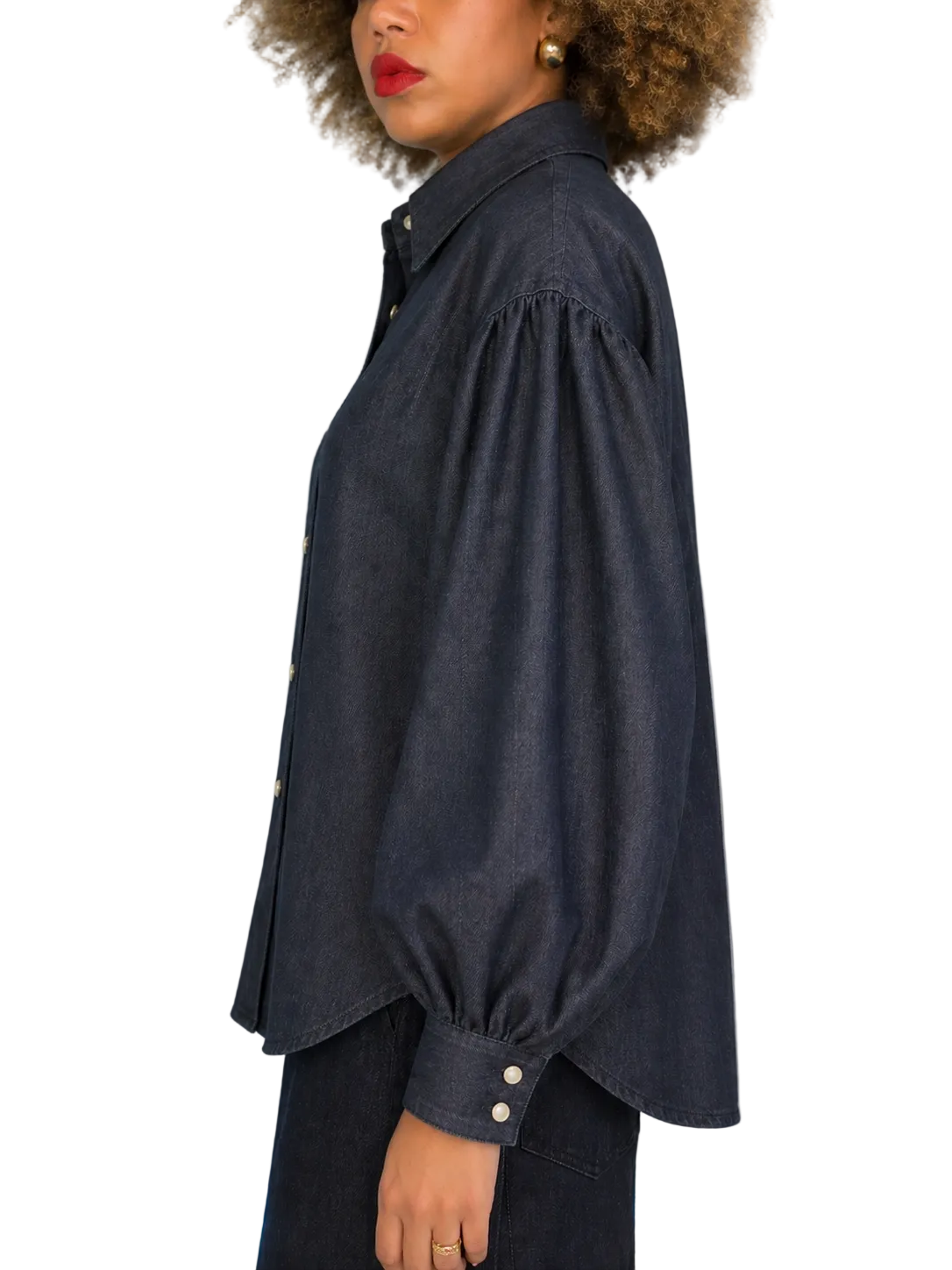 Denim Volume Sleeve Blouse