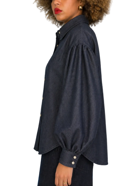 Denim Volume Sleeve Blouse