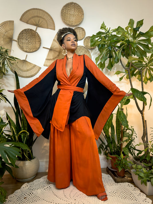 Women's Orange African Flow Set – Exclusive Trousers and Kimono