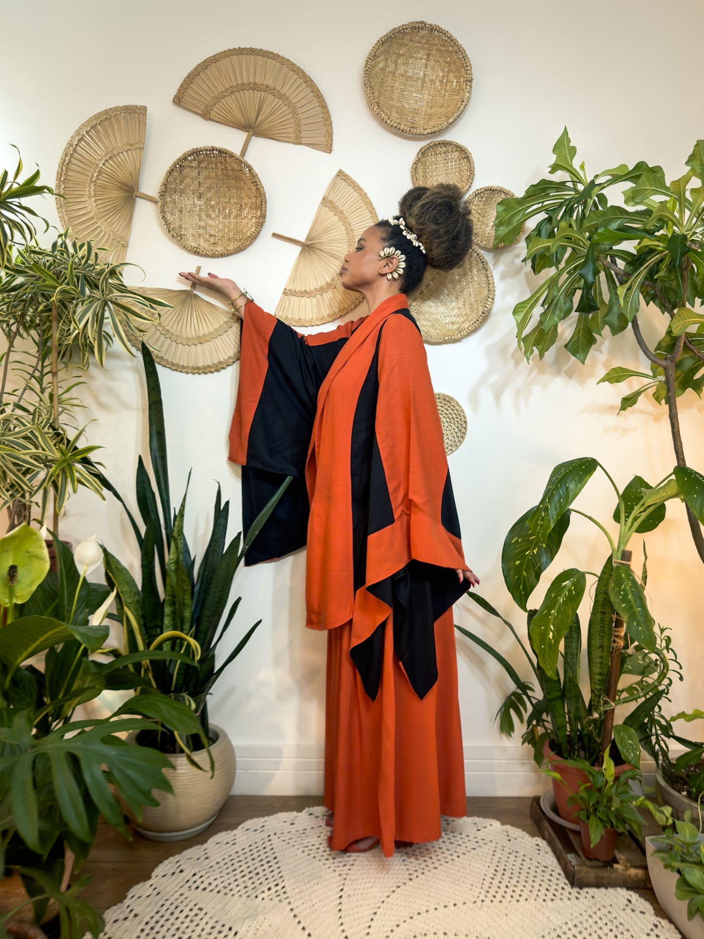 Women's Orange African Flow Set – Exclusive Trousers and Kimono