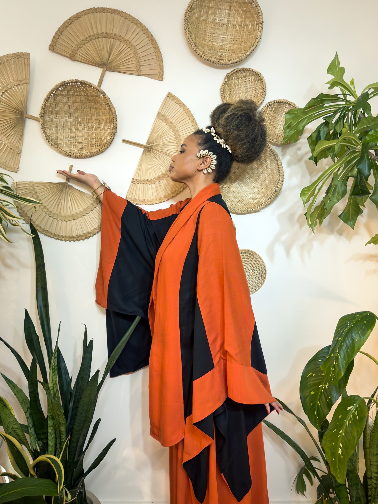 Women's Orange African Flow Set – Exclusive Trousers and Kimono