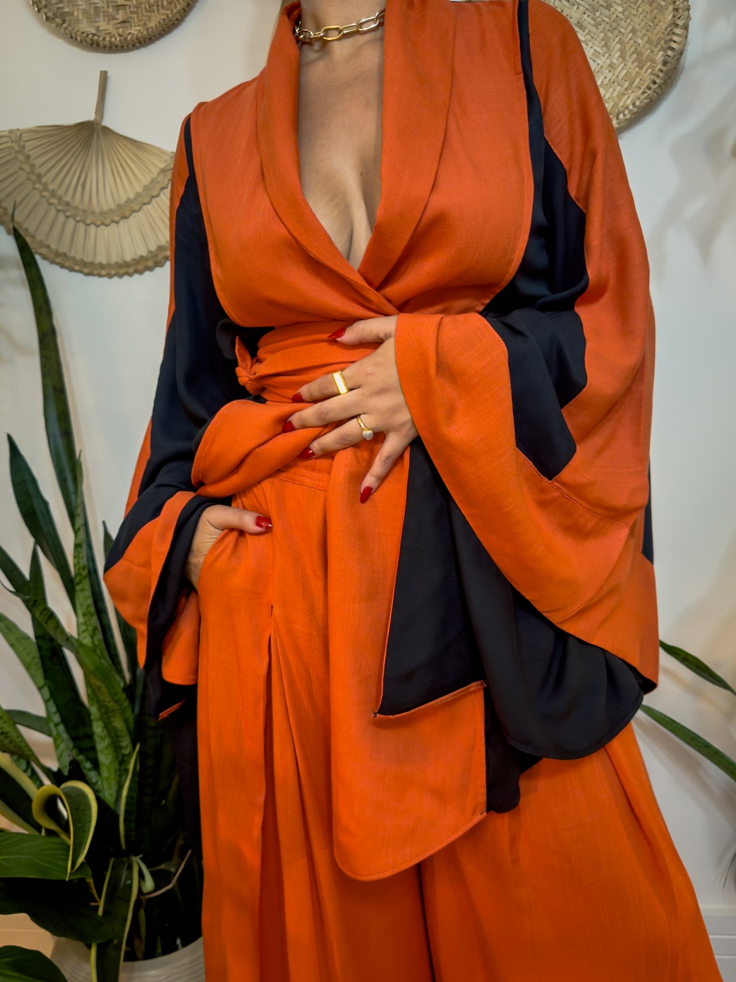 Women's Orange African Flow Set – Exclusive Trousers and Kimono