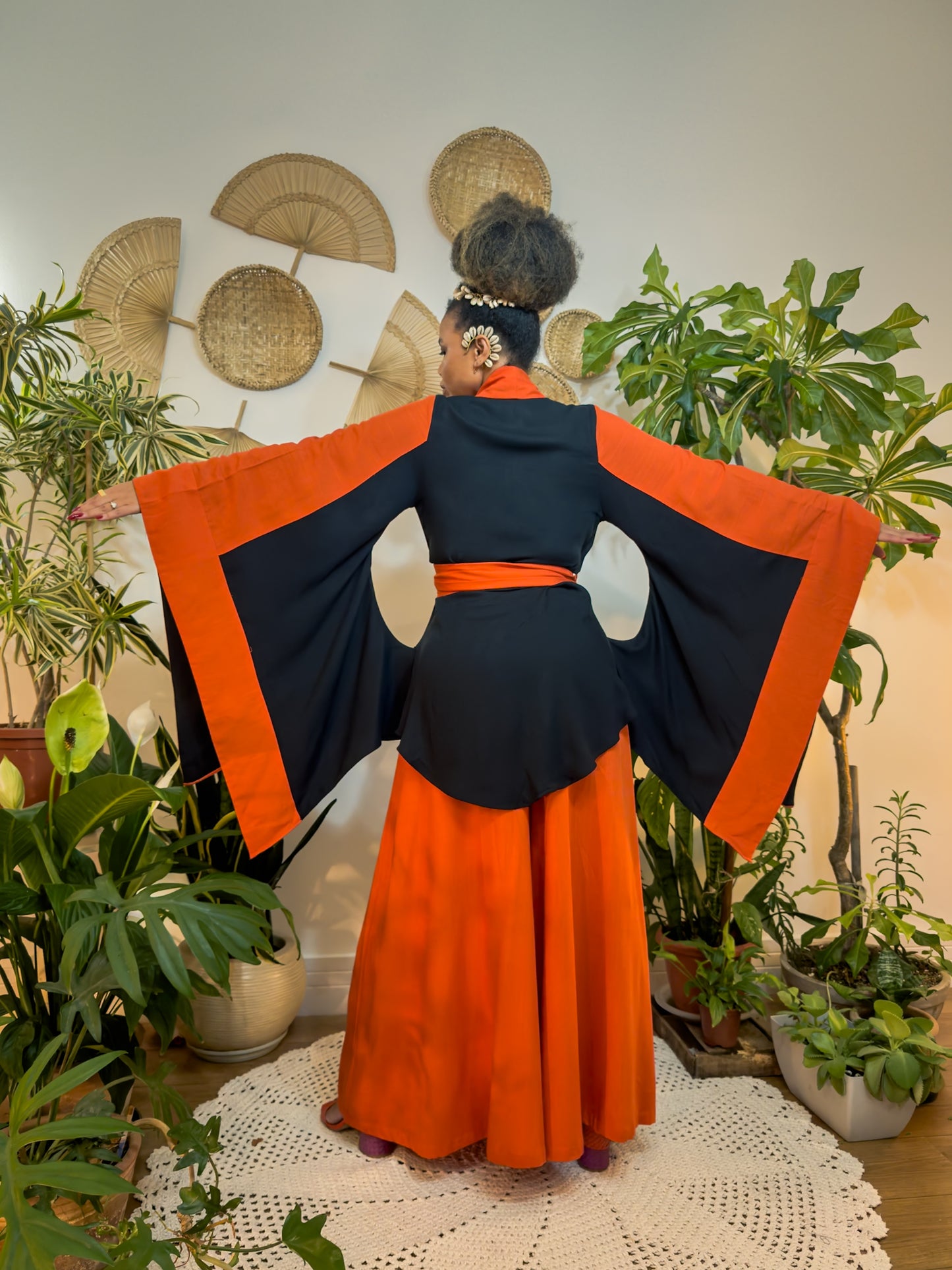 Women's Orange African Flow Set – Exclusive Trousers and Kimono