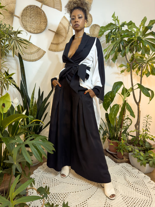 Women's Black and White African Flow Set – Exclusive Trousers and Kimono