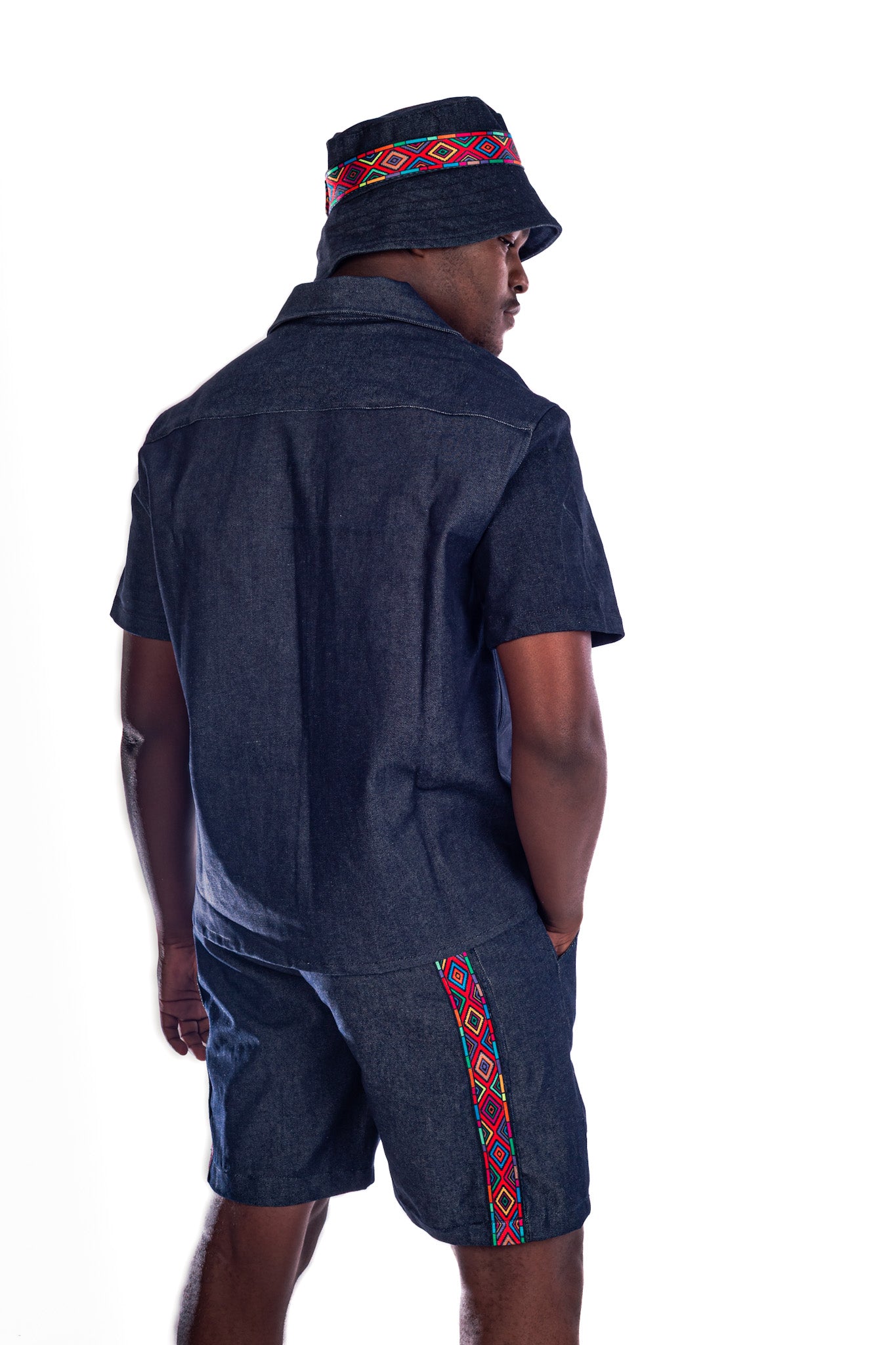 Men's streetwear shirt and denim shorts set