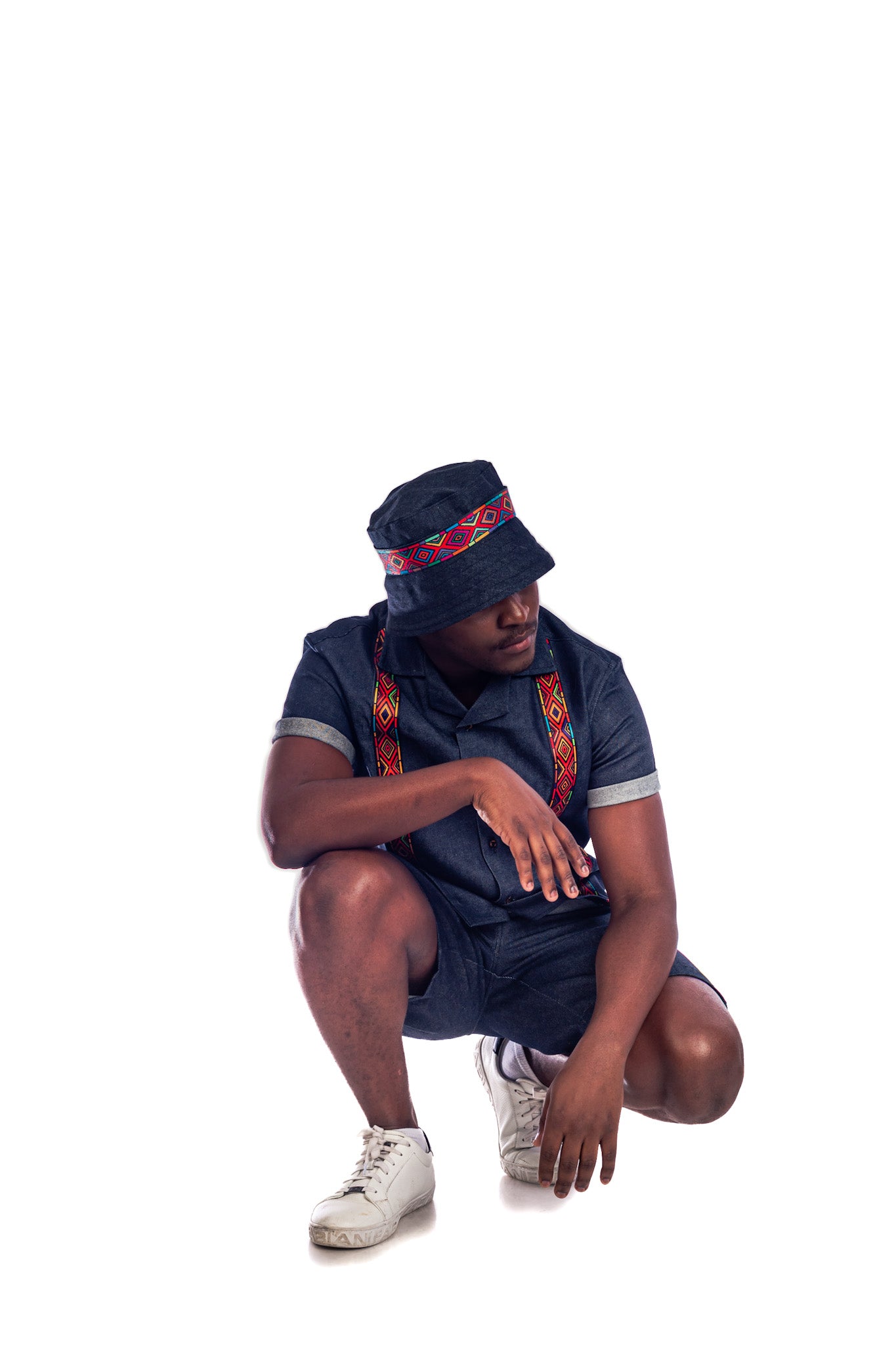 Men's streetwear shirt and denim shorts set
