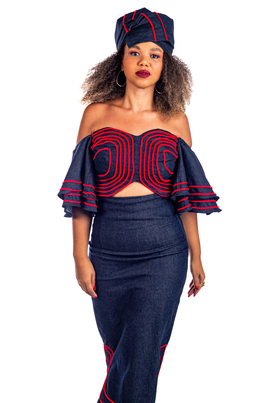 Nubian Queen Pencil Skirt and Flair Crop Top Set – Maria Denim Collection